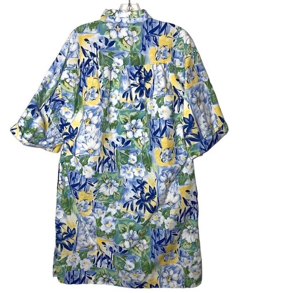 Models Coat Womens Lounge Dress Size 16 Floral Pure Cotton Snap Front Blue Green - Picture 2 of 13